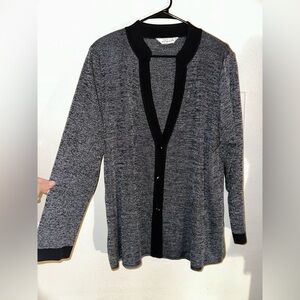 Misook women’s grey and black button front cardigan fall minimalist designer